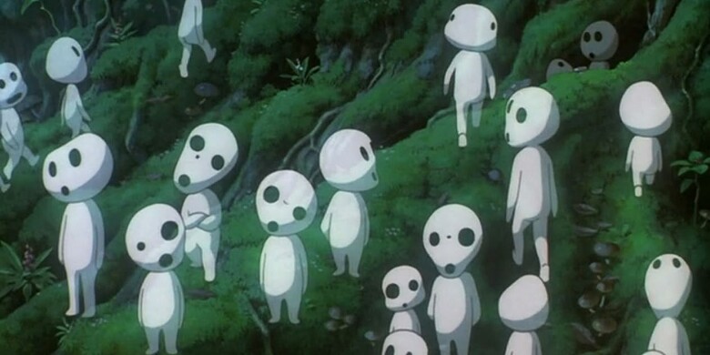 3) Kodama, Eşsiz Yüz Özelliklerine Sahip Yarı Saydam Orman Ruhlarıdır — Prenses Mononoke (1997)